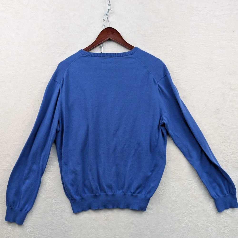 Polo Ralph Lauren Sweater Men's L Blue V-Neck Pima Cotton Slim Fit Pony Preppy